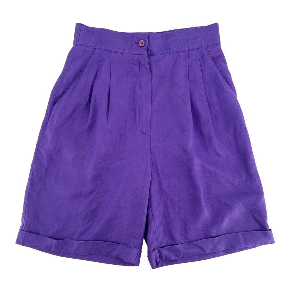 90s purple linen Bermuda shorts 1990s vintage